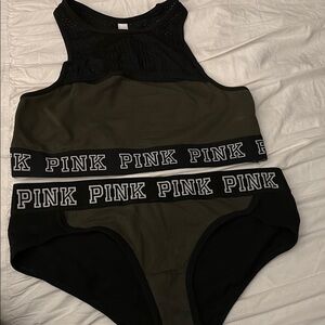 PINK Victoria's Secret Black and Green Bra Set